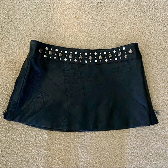 bebe Black Leather Mini Skirt with Studded Detail - Picture 1 of 4